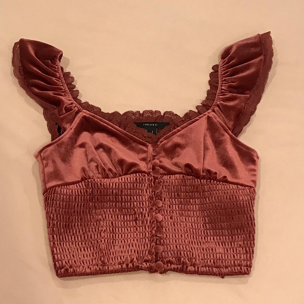 Velvet Button Cropped Top - S